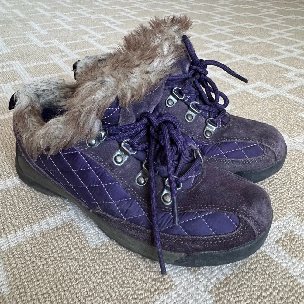 Lands End Powder Belle Winter Booties Purple Faux Fur Size 7